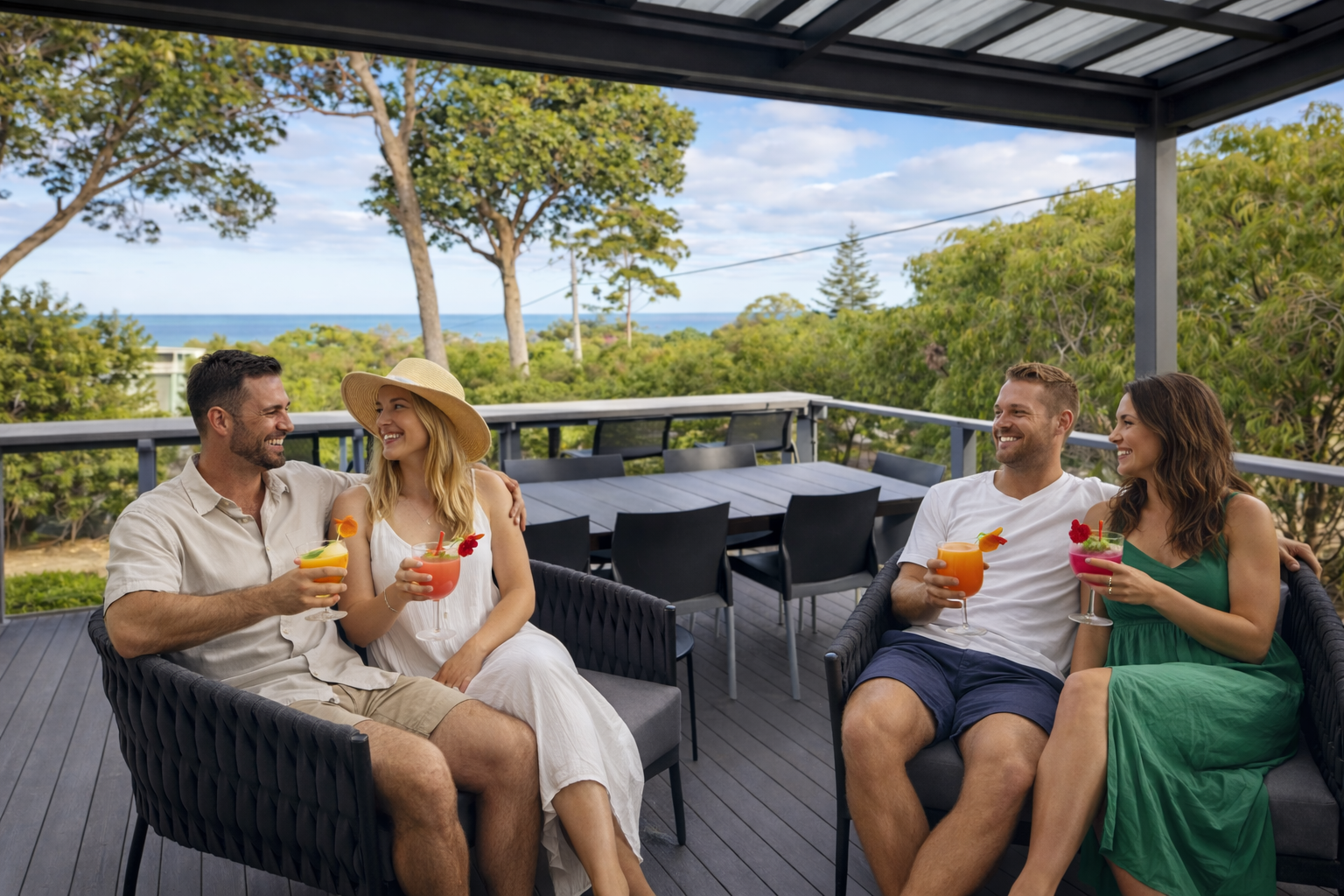 Holidaymakers on the terrace